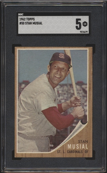 1962 Topps Bb- #50 Stan Musial, Cardinals- SGC 5 (Ex)