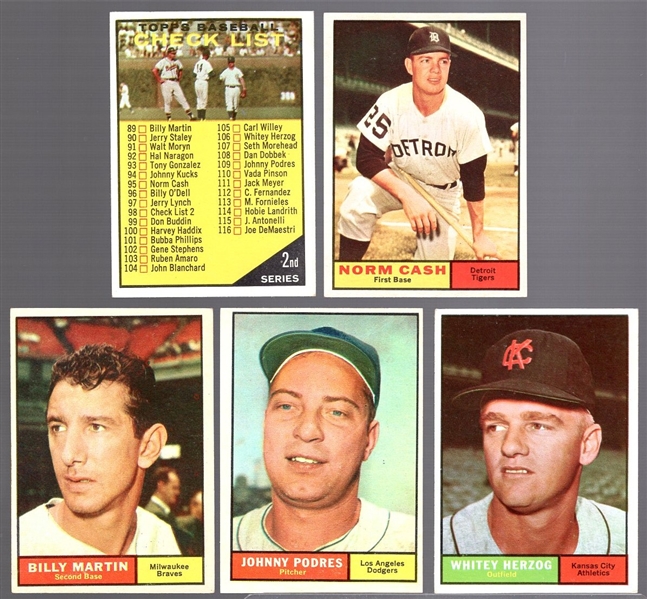 1961 Topps Baseball- 5 Diff