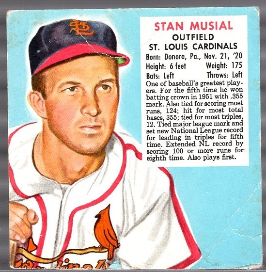 1952 Red Man Bb- No Tabs- Stan Musial, Cardinals- March expiration backs.