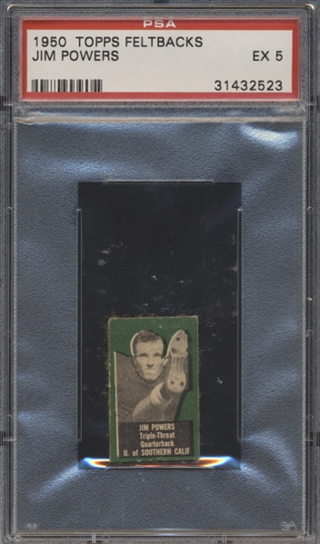 1950 Topps Football Felt Back- Jim Powers, Univ of Southern Cal- PSA Ex 5- Green Color