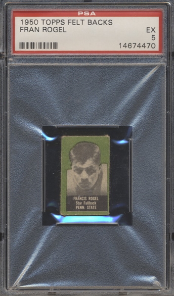 1950 Topps Football Felt Back- Fran Rogel, Penn State- PSA Ex 5- Green Color