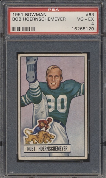 1951 Bowman Football- #63 Bob Hoernschemeyer, Lions- PSA Vg-Ex 4