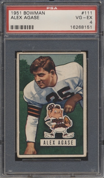 1951 Bowman Football- #111 Alex Agase, Browns- PSA Vg-Ex 4