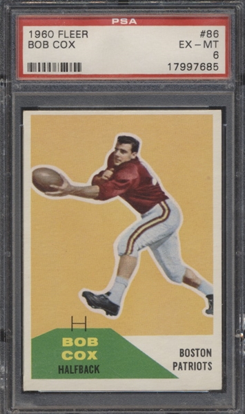 1960 Fleer Football- #86 Bob Cox, Boston Patriots- PSA Ex-Mt 6