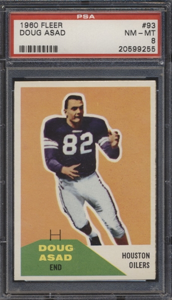 1960 Fleer Football- #93 Doug Asad, Oilers- PSA Nm-Mt 8