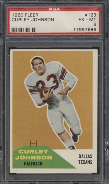 1960 Fleer Football- #123 Curley Johnson, Dallas Texans- PSA Ex-Mt 6