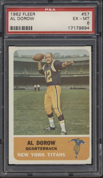 1962 Fleer Football- #57 Al Dorow, New York Titans- PSA Ex-MT 6