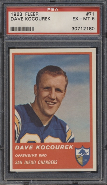 1963 Fleer Football- #71 Dave Kocourek, San Diego Chargers- PSA Ex-Mt 6